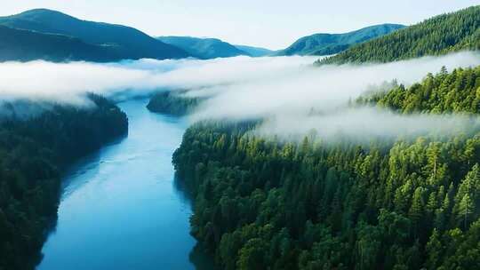 山林间河流云雾全景