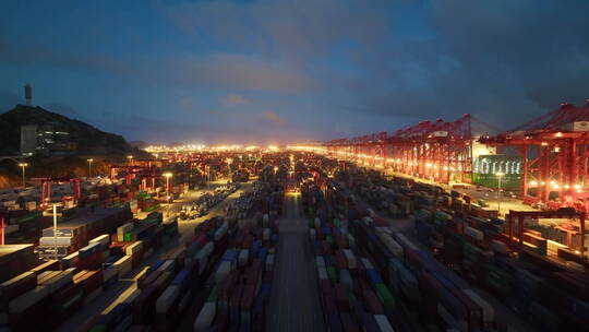 上海洋山港夜景航拍视频素材模板下载