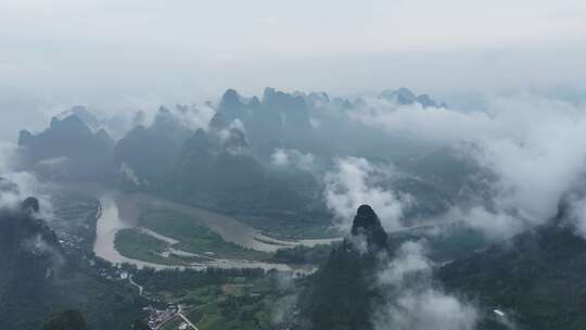 广西桂林阳朔风光中国山河航拍生态环境自然视频素材模板下载