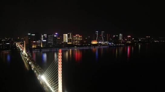 杭州夜景高清大桥航拍