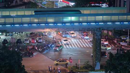 BRT夜景厦门城市厦禾路交通人行道高架