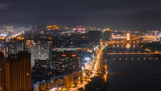 城市夜景车流街道马路全景航拍延时交通建筑