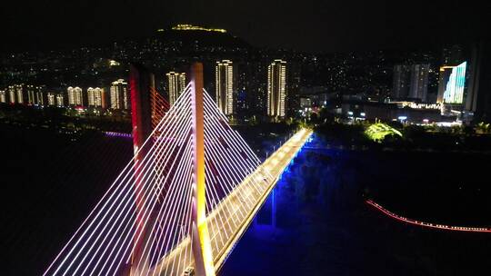 重庆云阳长江大桥城市夜景航拍