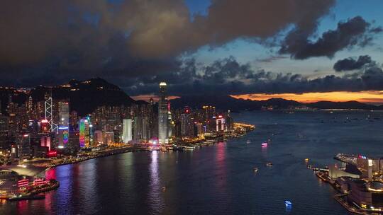 航拍中国香港维多利亚港现代城市夜景