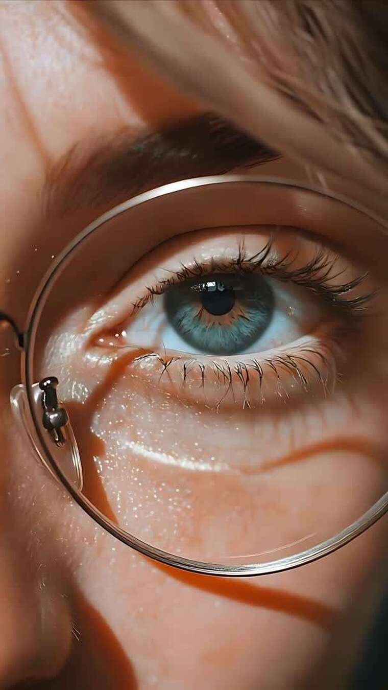 戴眼镜人物眼睛微距特写