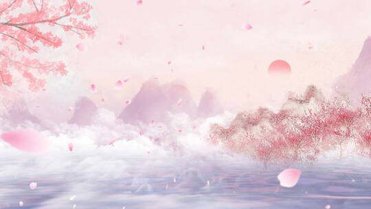 唯美水墨中国风粉色风景视频背景AE模板