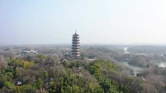 航拍大明寺塔及周边建筑全景