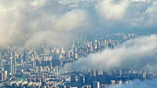 西山凌虚阁云海下的昆明城市风光航拍视频素材模板下载