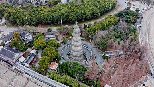 湖北荆州万寿园万寿宝塔实拍航拍视频