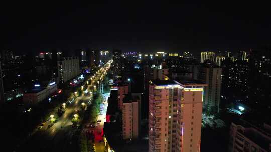 河南商丘城市大景夜景灯光航拍