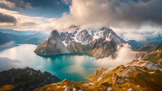 高山湖泊壮丽全景