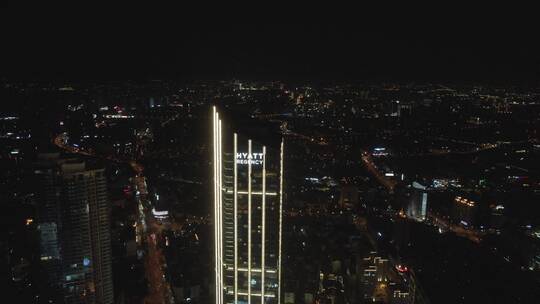 无锡市区三阳广场夜景航拍4K视频素材视频素材模板下载