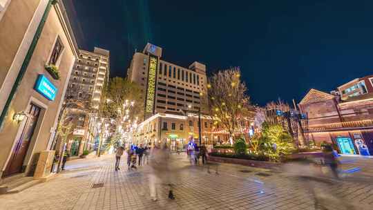 青岛中山路大鲍岛夜景延时视频素材模板下载