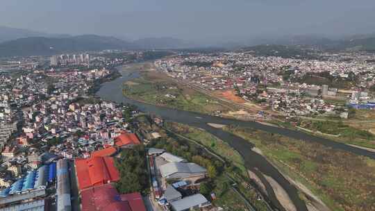 云南德宏瑞丽市姐告口岸国门景区航拍景观