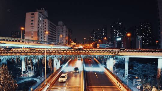 上海鲁班路高架夜景航拍视频素材模板下载