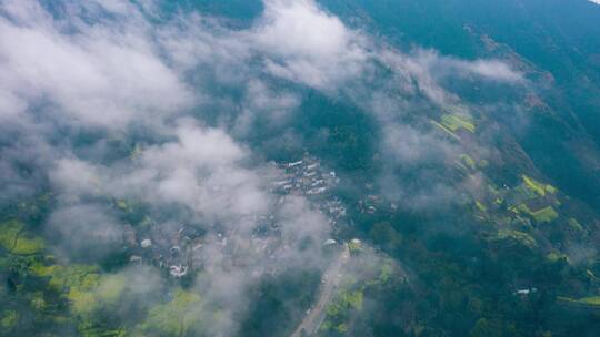 皖南歙县阳产土楼油菜花云海航拍延时摄影