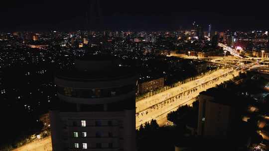 车水马龙的立交桥 夜景航拍