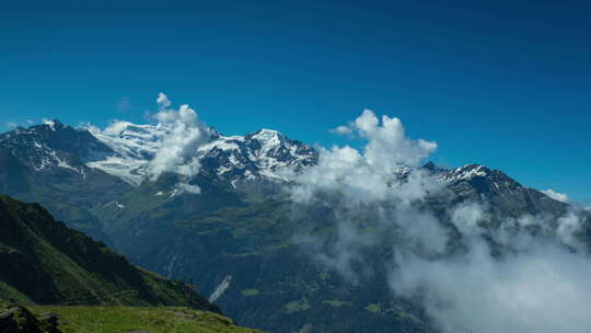 韦尔比尔阿尔卑斯山斯威泽兰山脉雪峰滑雪蒙特堡日出视频素材模板下载