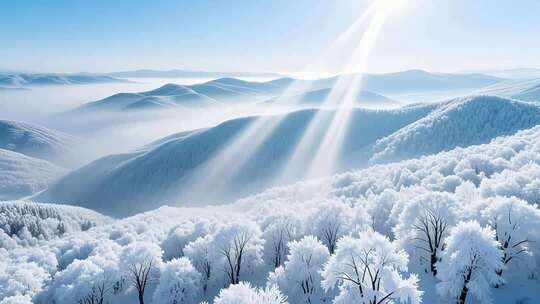 航拍唯美冰雪雾凇景观4K