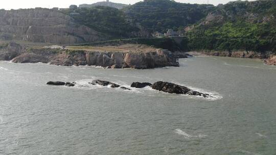 航拍浙江台州温岭石塘镇海冰风景