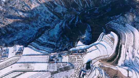 黄土高原梯田风貌冬季雪景