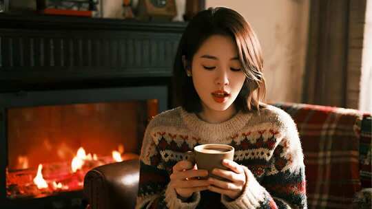 立冬女孩壁炉温暖治愈生活视频