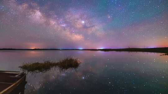 湖边有倒影的银河星空延时素材