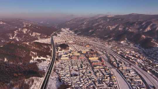 东北雪乡雪后小镇全景俯瞰