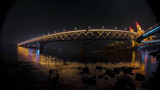 南京长江大桥全景夜景延时