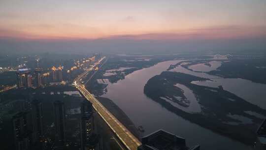 黄昏黑龙江省哈尔滨市松花江河畔日落风景