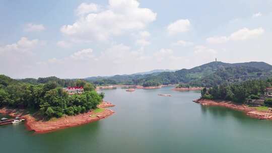 四川眉山市黑龙潭水库黑龙潭景区白昼航拍