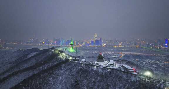 4k长沙岳麓山雪后夜景