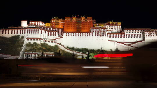西藏拉萨布达拉宫车流空镜