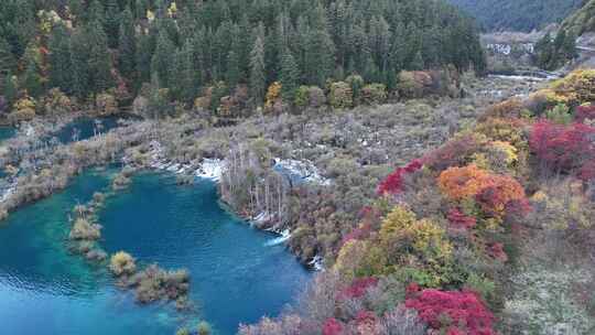 四川九寨沟彩林秋景和蓝色海子