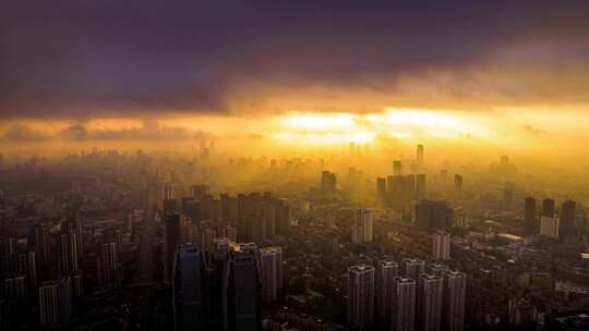 城市高空日落全景