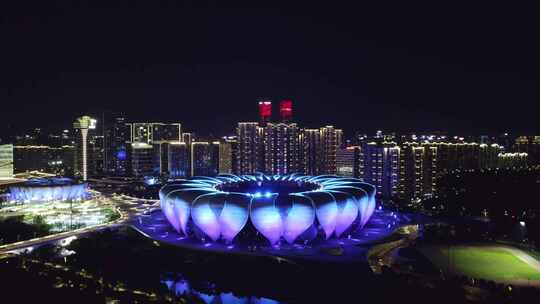 杭州奥体中心大莲花杭州之门城市夜景