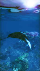 鲸鱼在海洋珊瑚礁上游泳