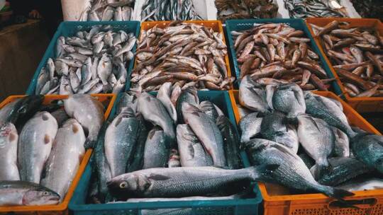 新鲜的鱼准备在市场上出售