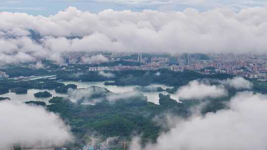 4K深圳龙华区福城茜坑水库云海