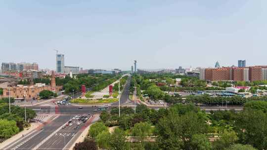 北京城市风光道路车流与鸟巢