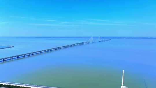 航拍上海长兴岛崇明长江大桥上海跨江大桥视频素材模板下载