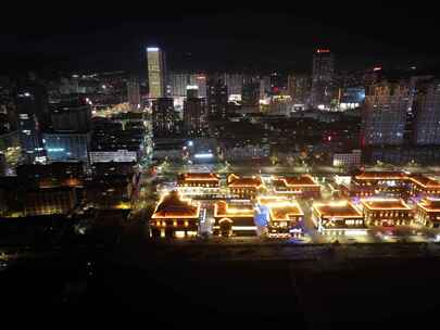 山东省烟台市芝罘区北马路夜景航拍延时城市