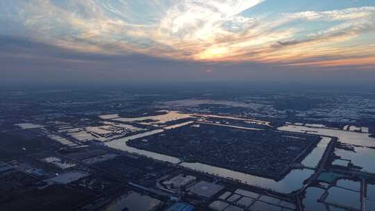 航拍 夕阳 航拍夕阳 湿地 北方 冬天 下午