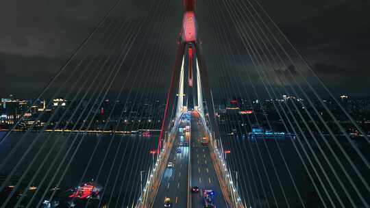 上海杨浦大桥亮灯夜景