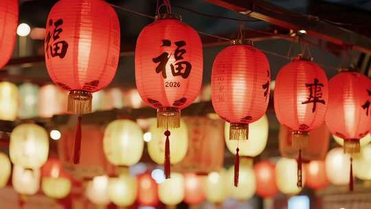 悬挂的福字红灯笼