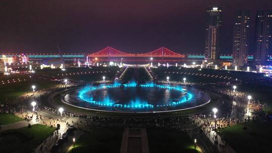 大连星海广场航拍 喷泉  城市夜景 城市风光