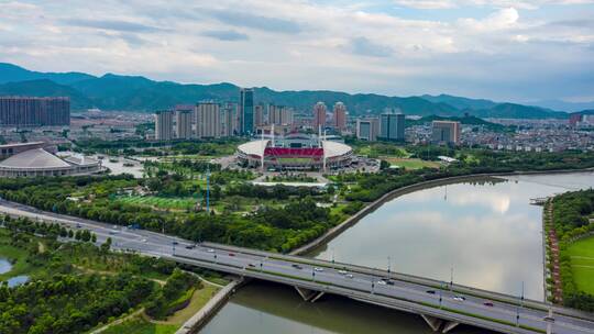 义乌市体育场城市地标航拍延时