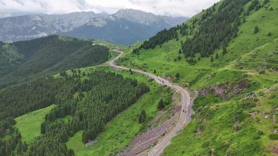 新疆伊犁伊昭公路山谷草原航拍自然风光