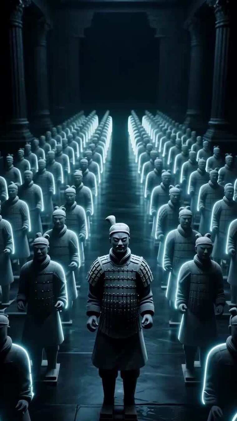 [竖屏】科技感的兵马俑阵列军团