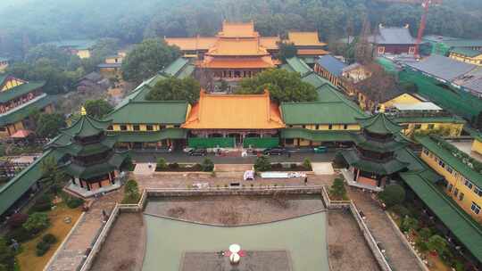 航拍江西九江旅游庐山脚下东林寺寺庙建筑群视频素材模板下载